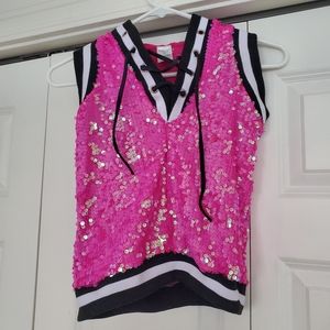 Pink Sequined lace-up hooded tank top (Weissman)